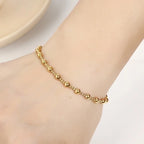 Minimalist Beaded Bracelet Stainless Steel 18K Gold Plated Elastic Stretch Alternating Beads Waterproof Jewelry For Women