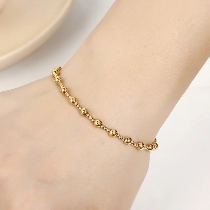 Minimalist Beaded Bracelet Stainless Steel 18K Gold Plated Elastic Stretch Alternating Beads Waterproof Jewelry For Women