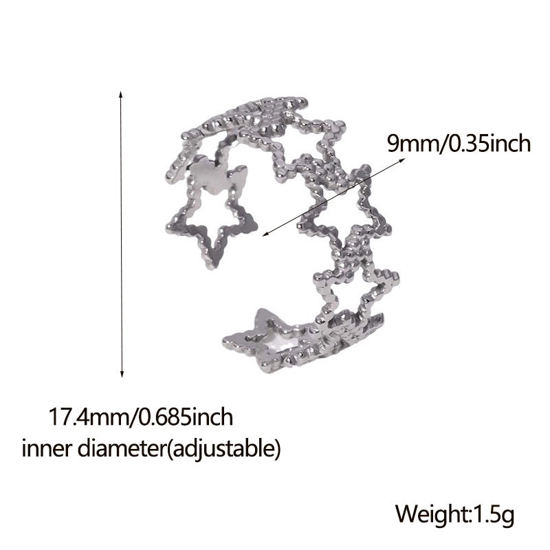 Star Ring Hollow Geometric Open Adjustable