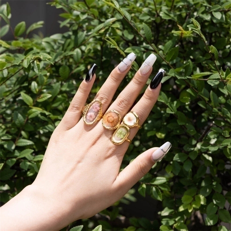 Dried Flower Resin Adjustable Ring