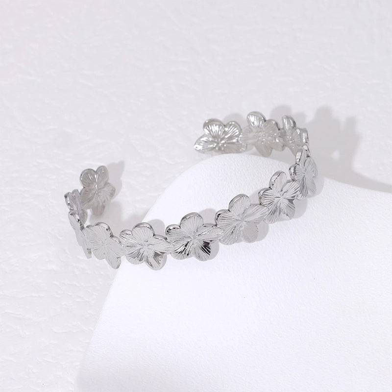 Stainless Steel Flower Open Bangle