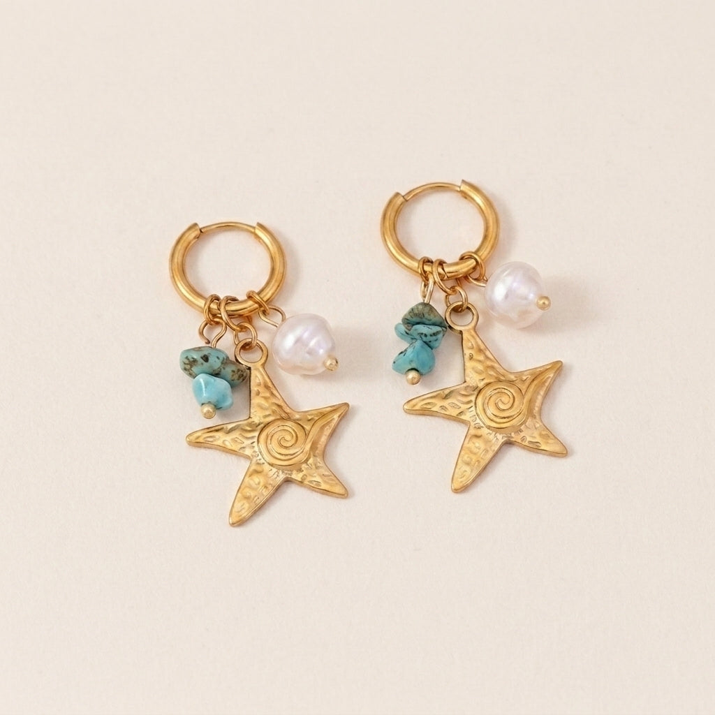 Starfish & Stone Drop Earrings