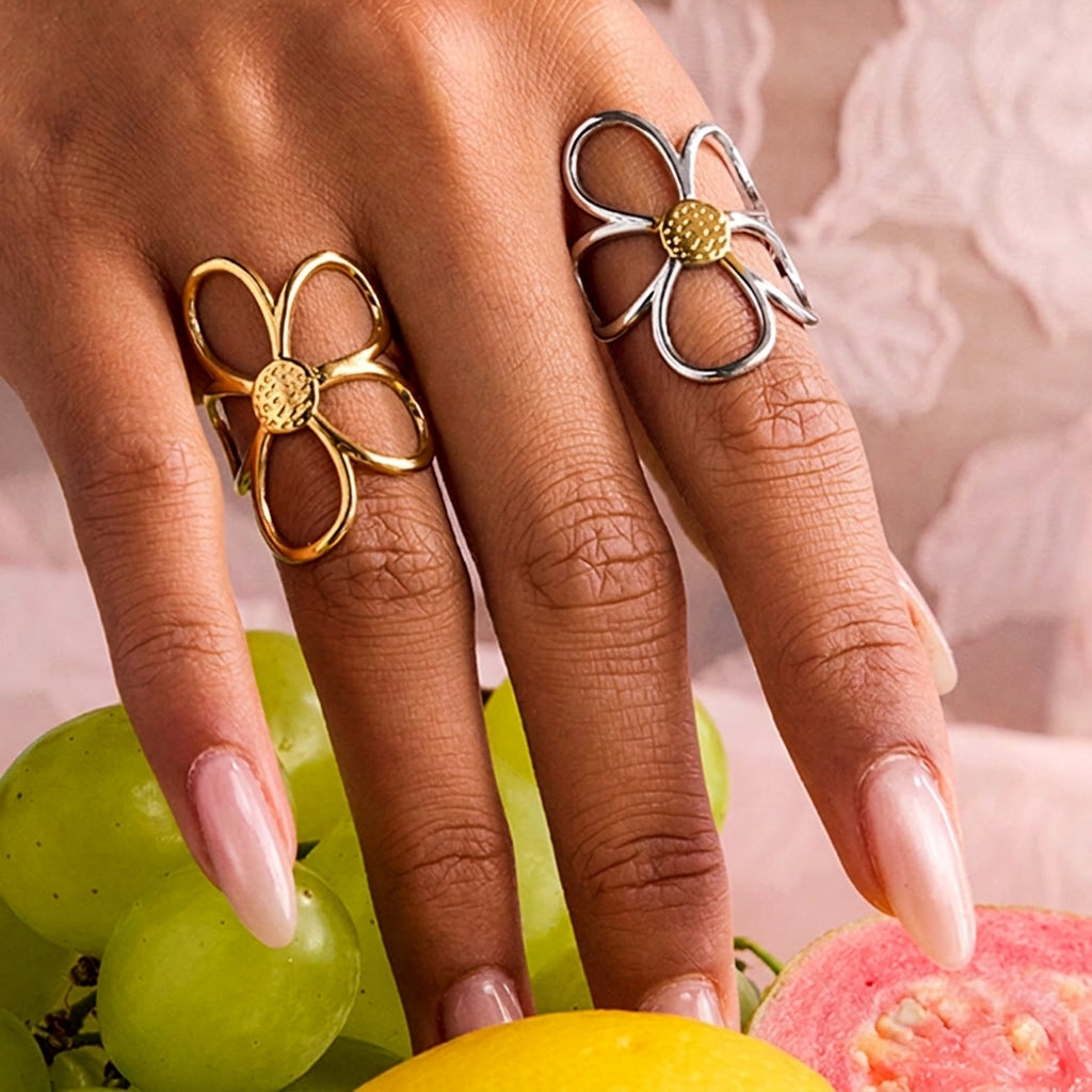 Flower Pearl Rhinestone Adjustable Ring