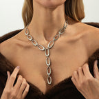 Long Y-Shaped Necklace Copper Chain Leaf Pendant