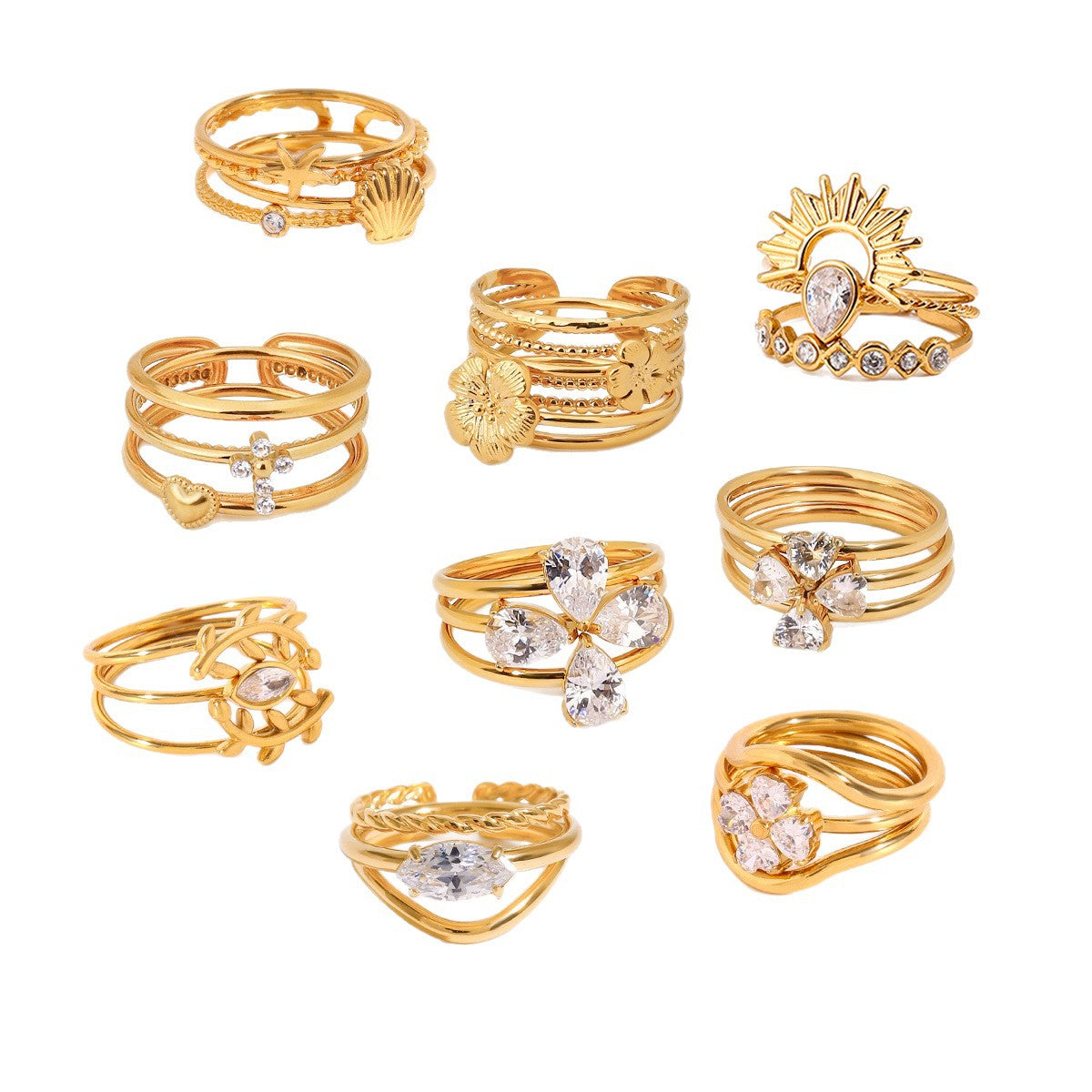 Multi Layer Stackable Rings Gold Plated