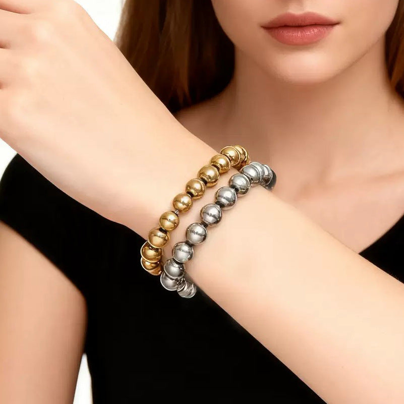 Stainless Steel Bead Bracelet Gold Plated