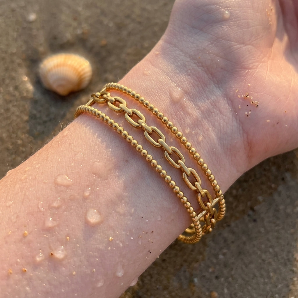 Stacked Bead Chain Cuff Bracelet