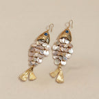 Fish Shell Dangle Earrings Blue Evil Eye