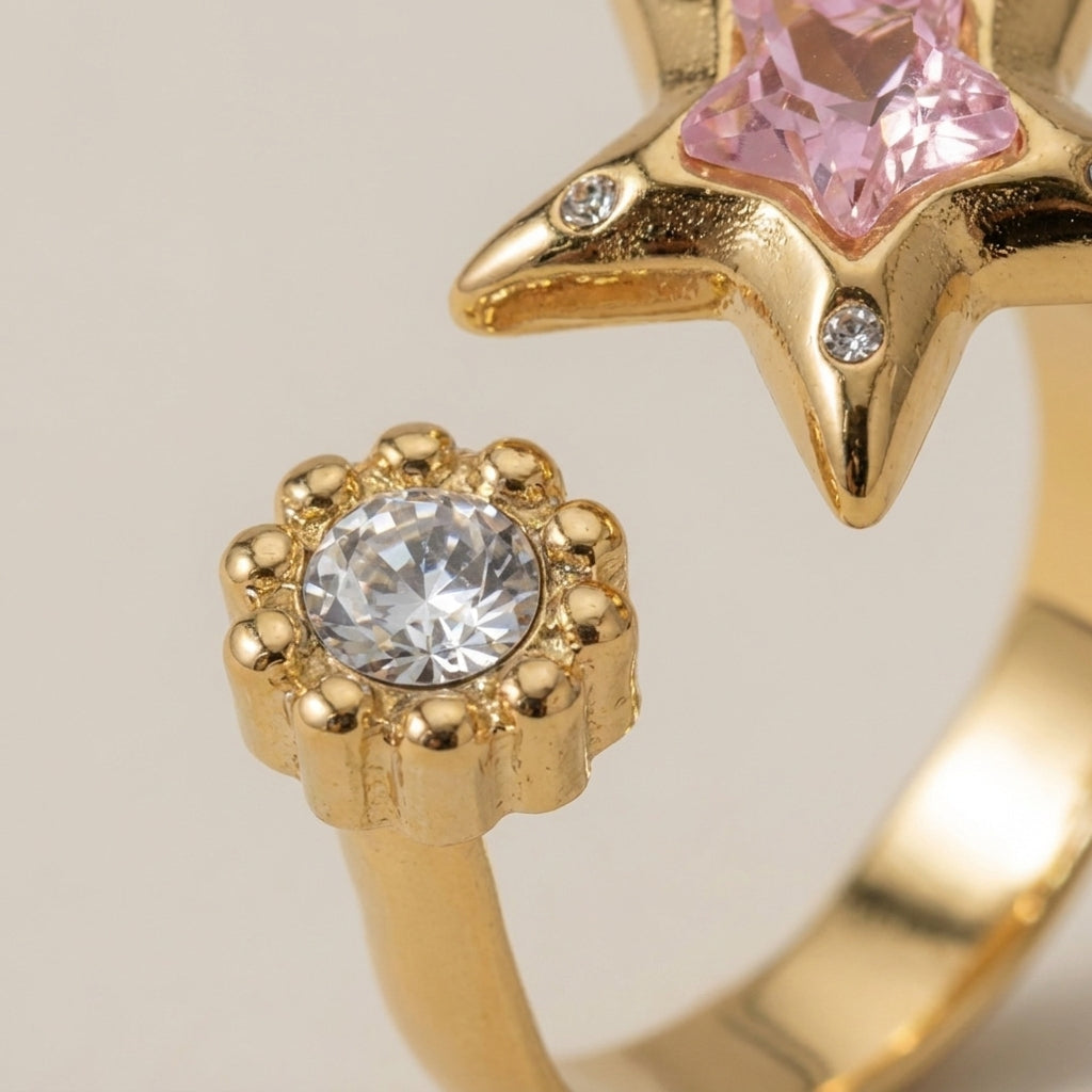 Star Open Ring Pink Zircon