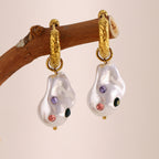 Baroque Pearl Hoop Earrings Gold Plated
