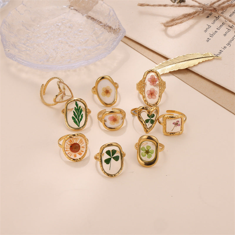 Dried Flower Resin Adjustable Ring