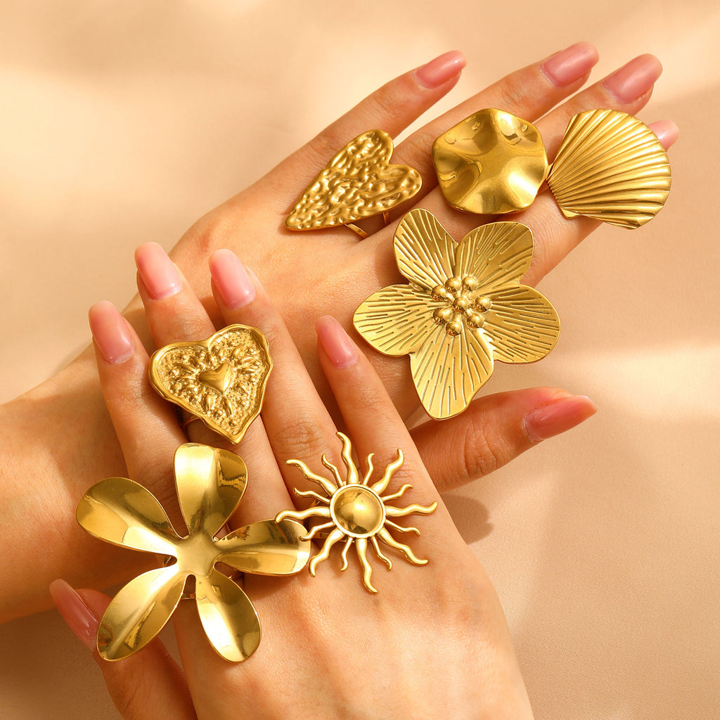 Oversized Gold Flower Statement Ring