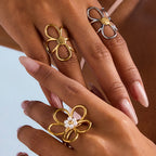 Flower Pearl Rhinestone Adjustable Ring