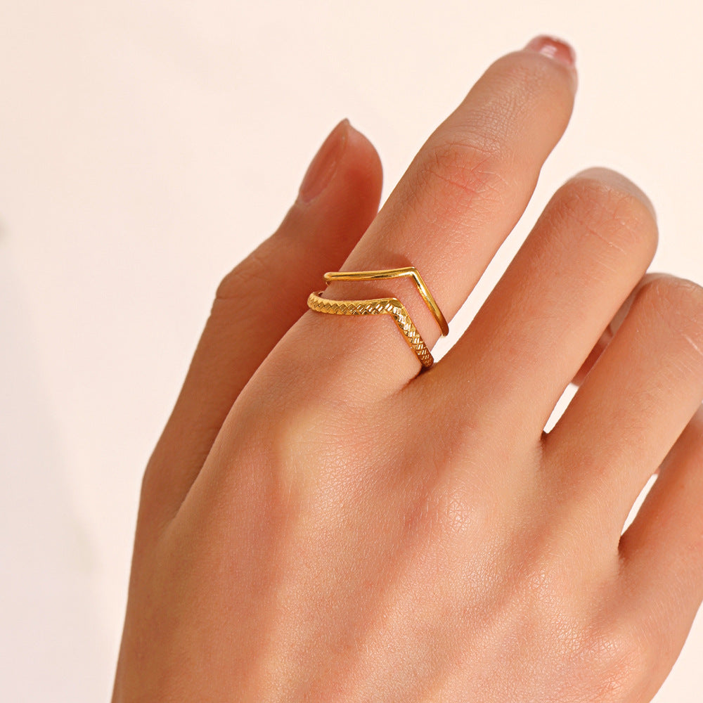 Double Layer V Shape Open Ring