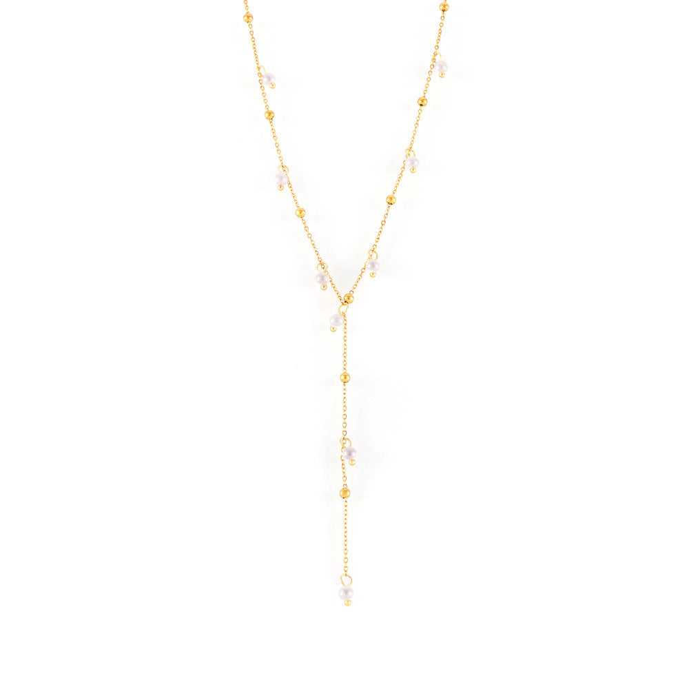 Titanium Pearl Tassel Y-Necklace