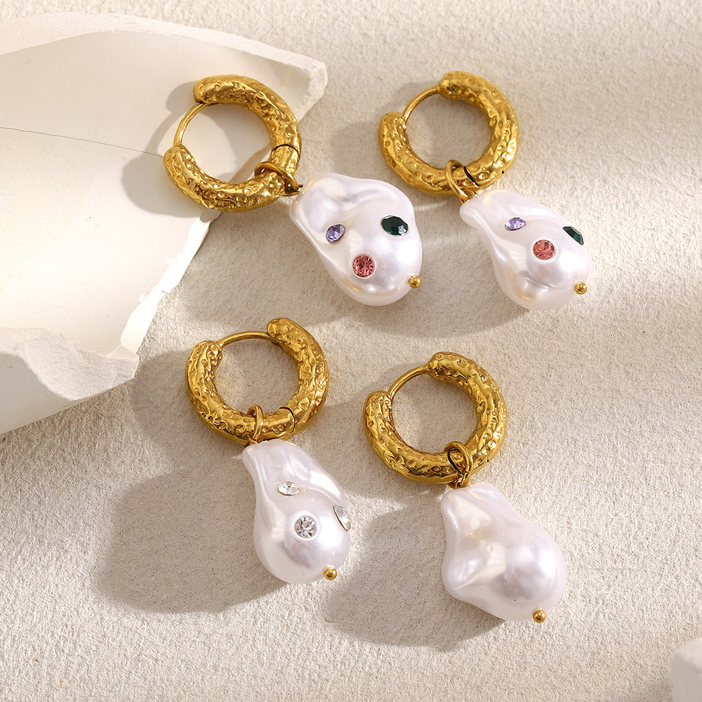 Baroque Pearl Hoop Earrings Gold Plated