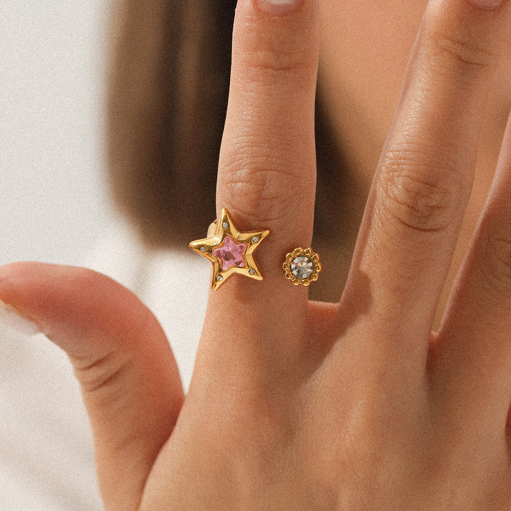 Star Open Ring Pink Zircon