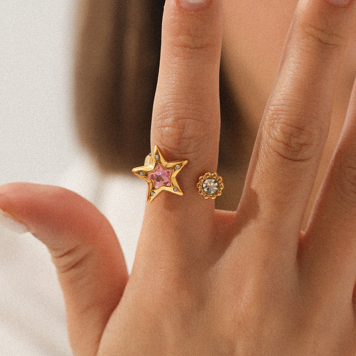 Star Open Ring Pink Zircon