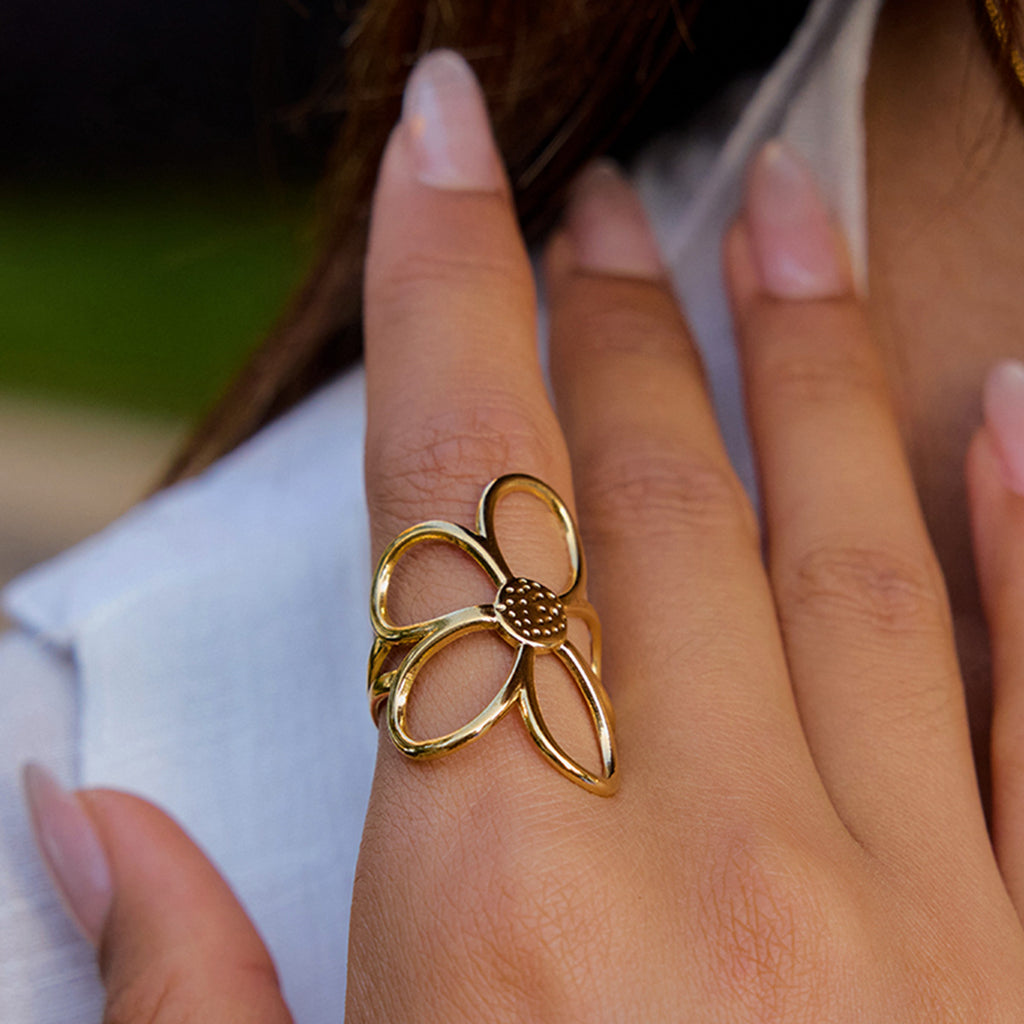 Flower Pearl Rhinestone Adjustable Ring