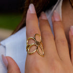 Flower Pearl Rhinestone Adjustable Ring