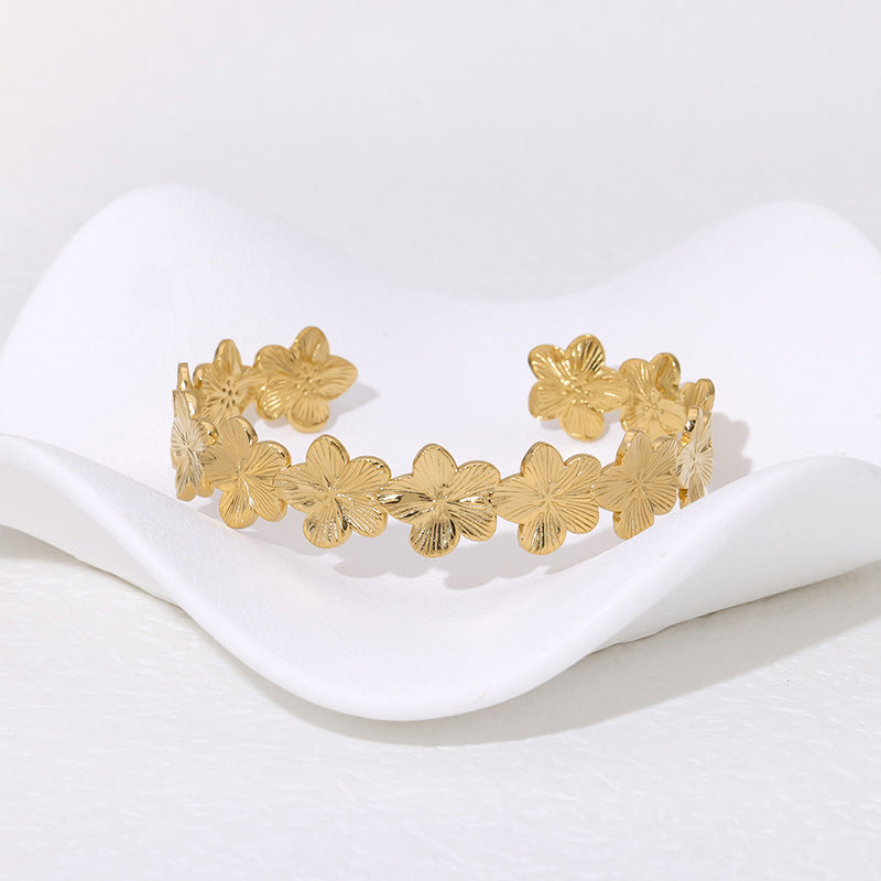 Stainless Steel Flower Open Bangle