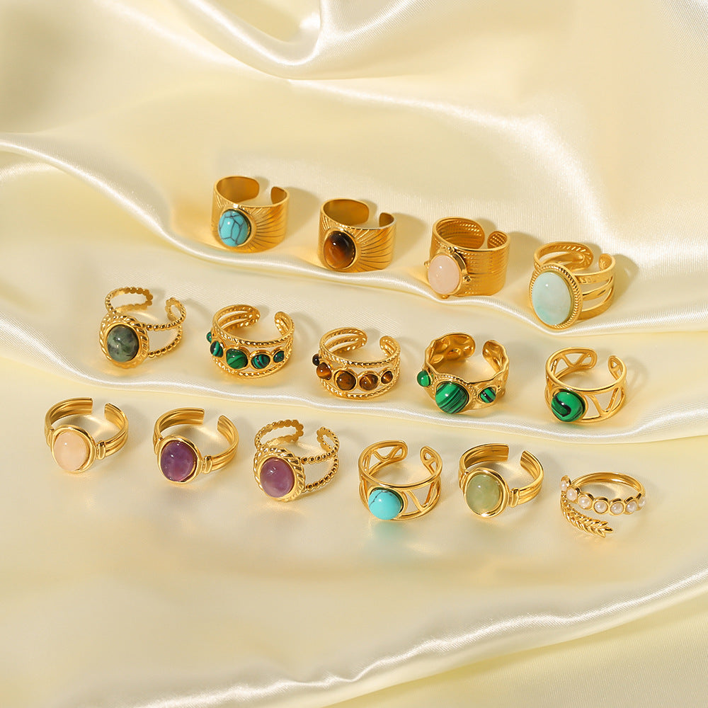 Geometric Adjustable Ring Natural Stone