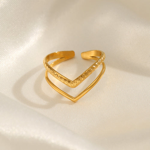 Double Layer V Shape Open Ring