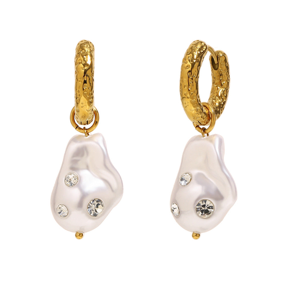 Baroque Pearl Hoop Earrings Gold Plated