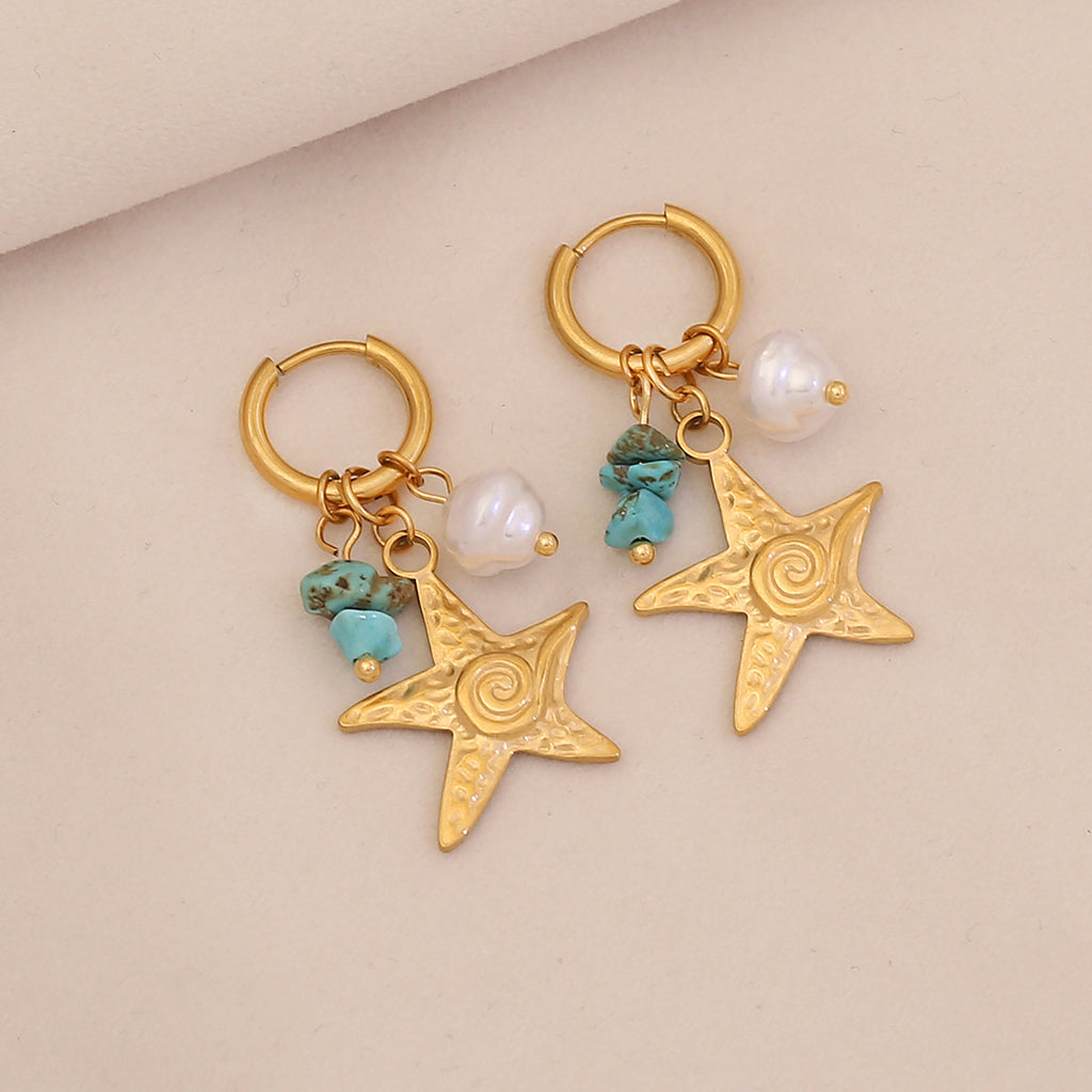 Ocean Starfish Sea Turtle Drop Earrings