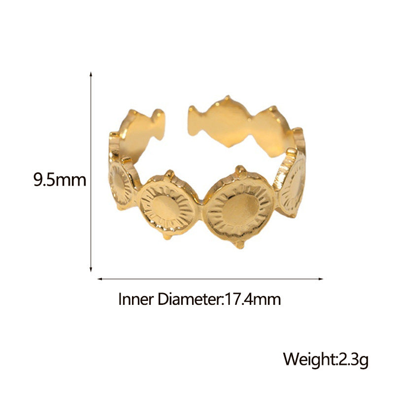 Stainless Steel Sunburst Ring Gold Plated