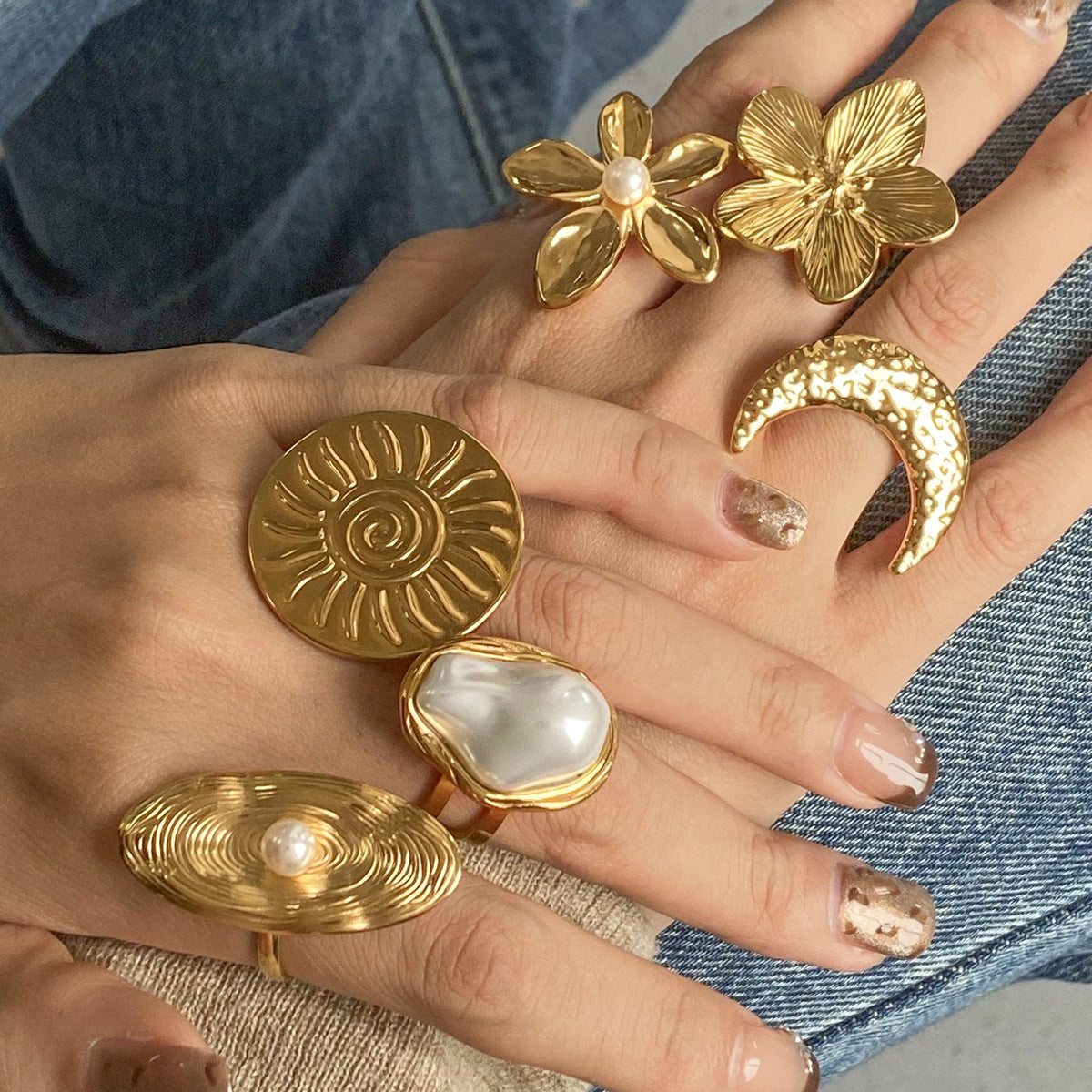 Vintage Gold Plated Pearl Flower Ring