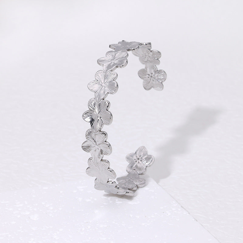 Stainless Steel Flower Open Bangle