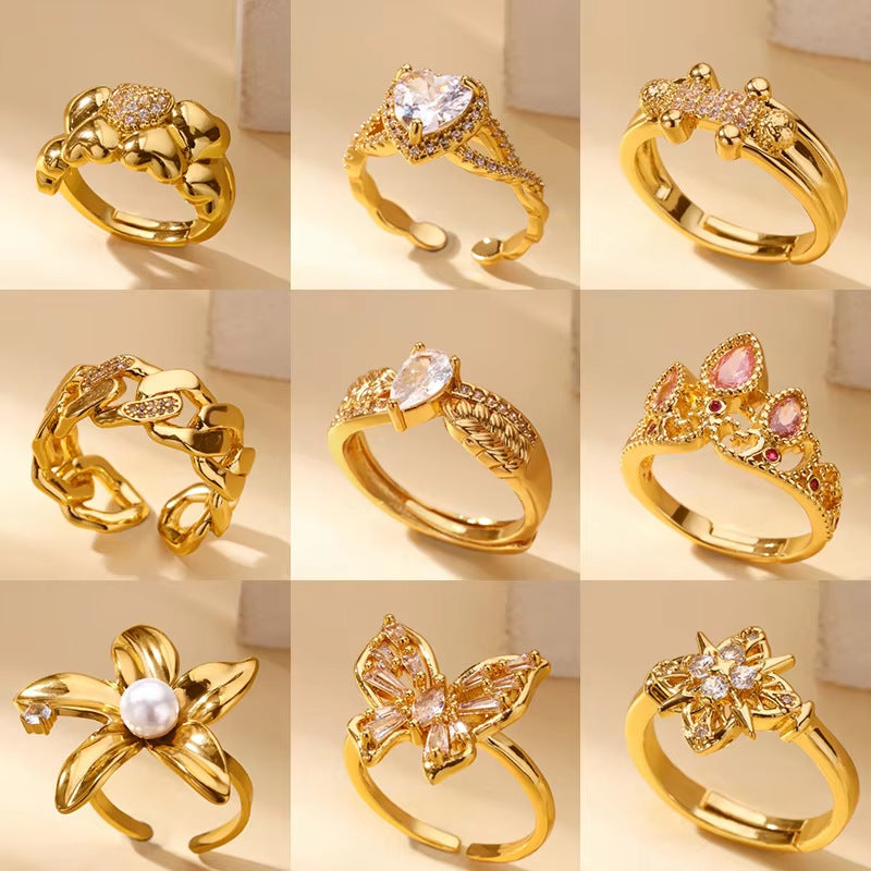 Copper Zirconia Pearl Adjustable Ring