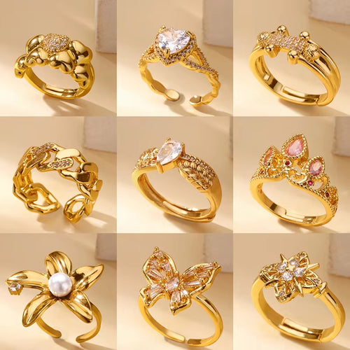Copper Zirconia Pearl Adjustable Ring