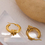 Twisted Rope Hoop Earrings For Women Stainless Steel Gold Plated Elegant Small Circle Fashion Jewelry Minimalist Style
