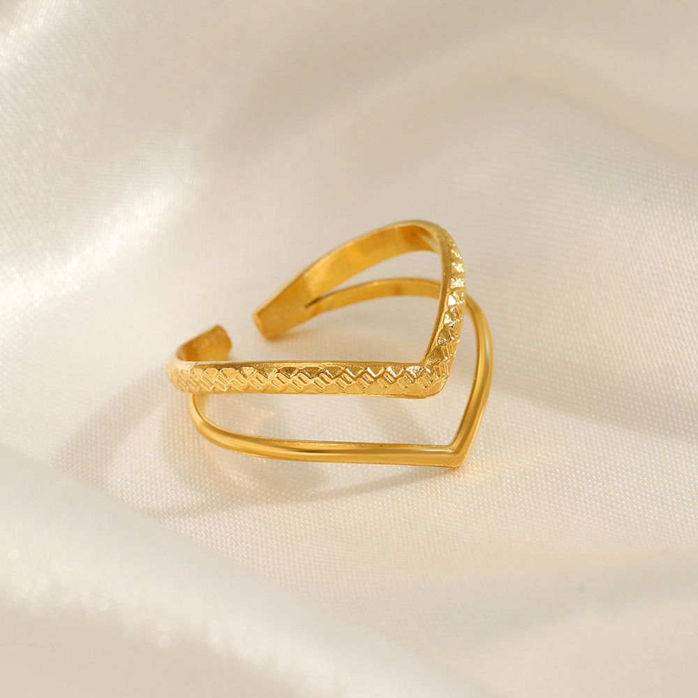 Double Layer V Shape Open Ring
