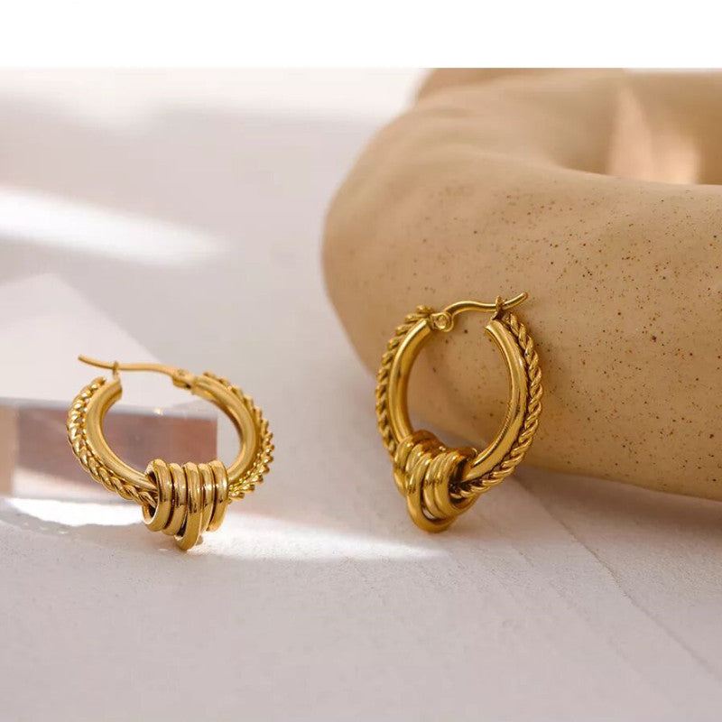 Twisted Rope Hoop Earrings For Women Stainless Steel Gold Plated Elegant Small Circle Fashion Jewelry Minimalist Style