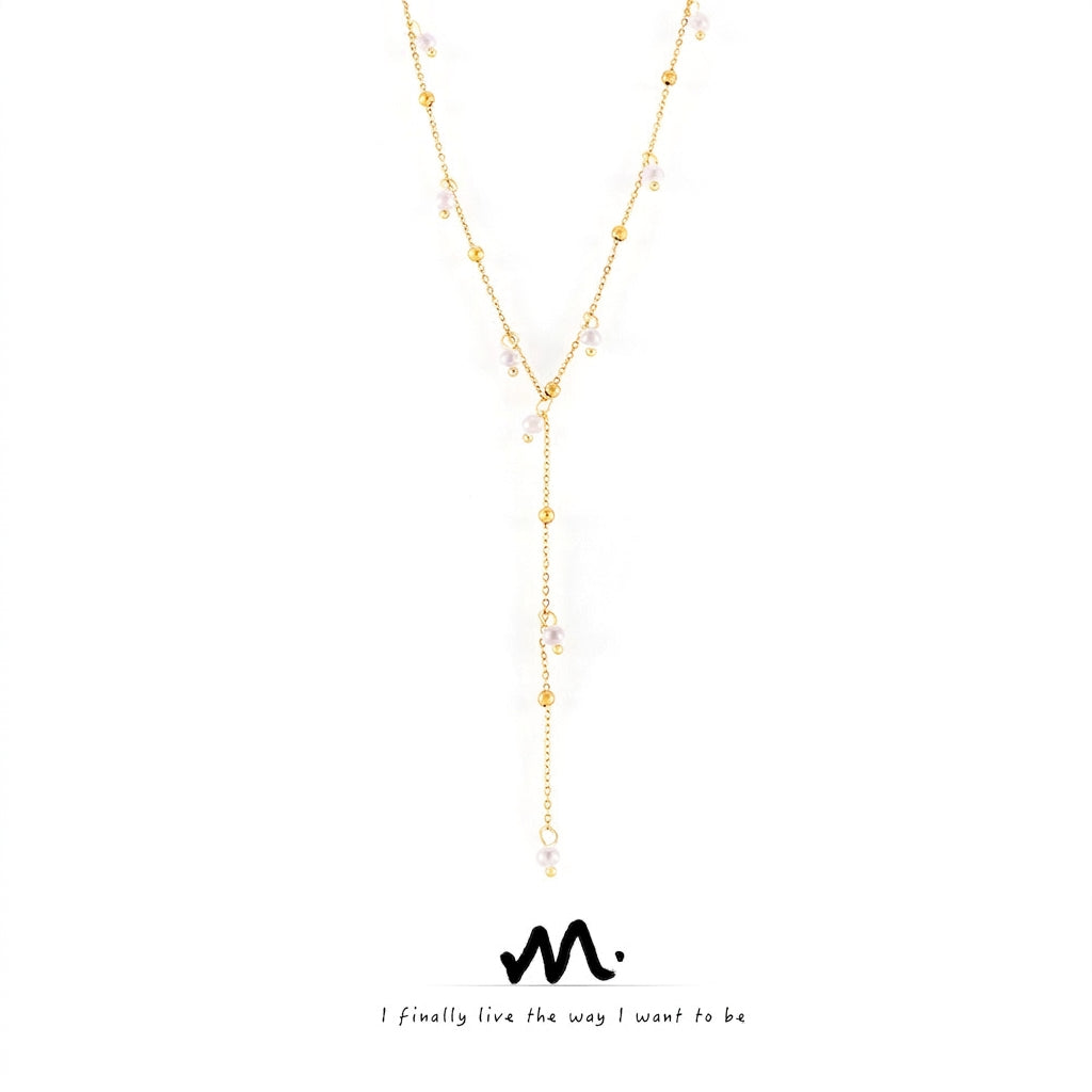 Titanium Pearl Tassel Y-Necklace