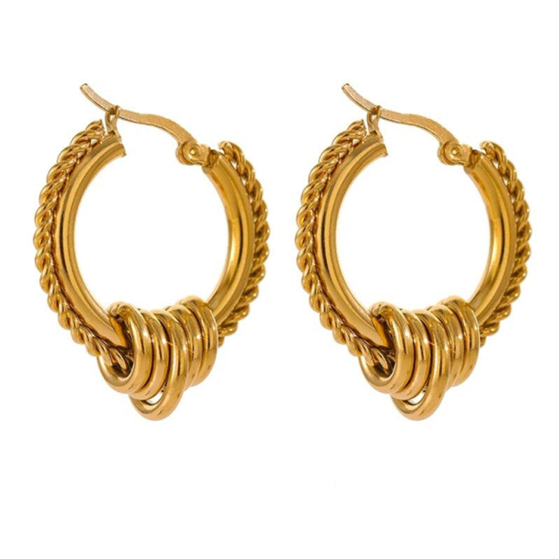 Twisted Rope Hoop Earrings For Women Stainless Steel Gold Plated Elegant Small Circle Fashion Jewelry Minimalist Style