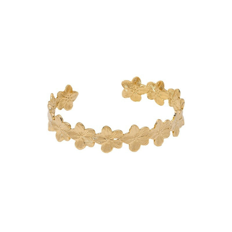 Stainless Steel Flower Open Bangle