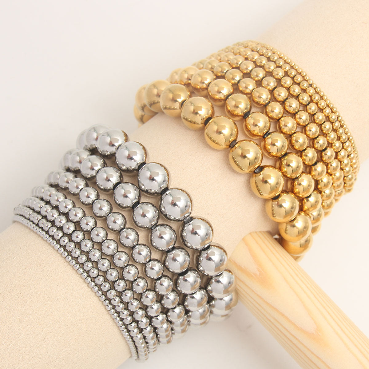 Stainless Steel Bead Bracelet Gold Plated