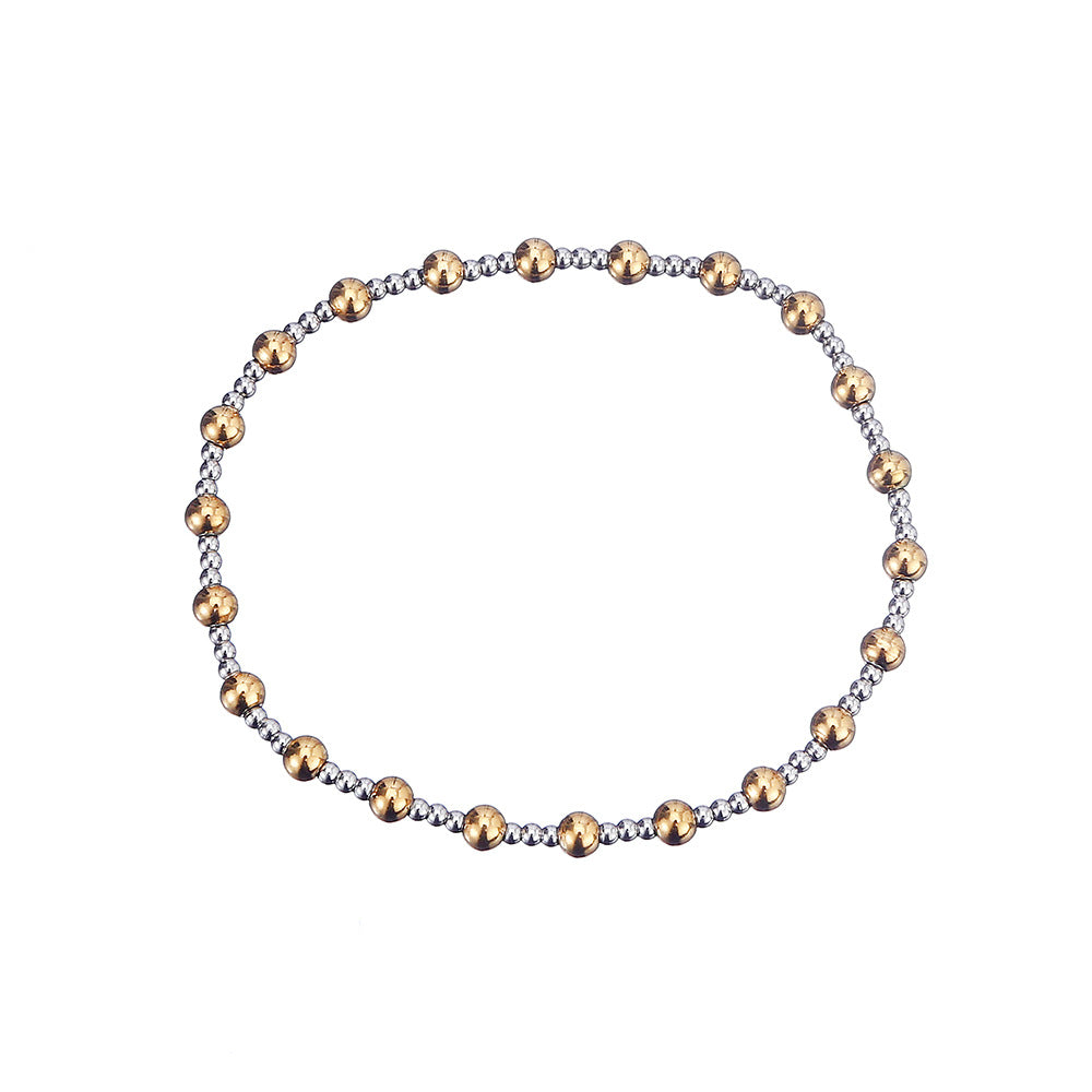 Minimalist Beaded Bracelet Stainless Steel 18K Gold Plated Elastic Stretch Alternating Beads Waterproof Jewelry For Women