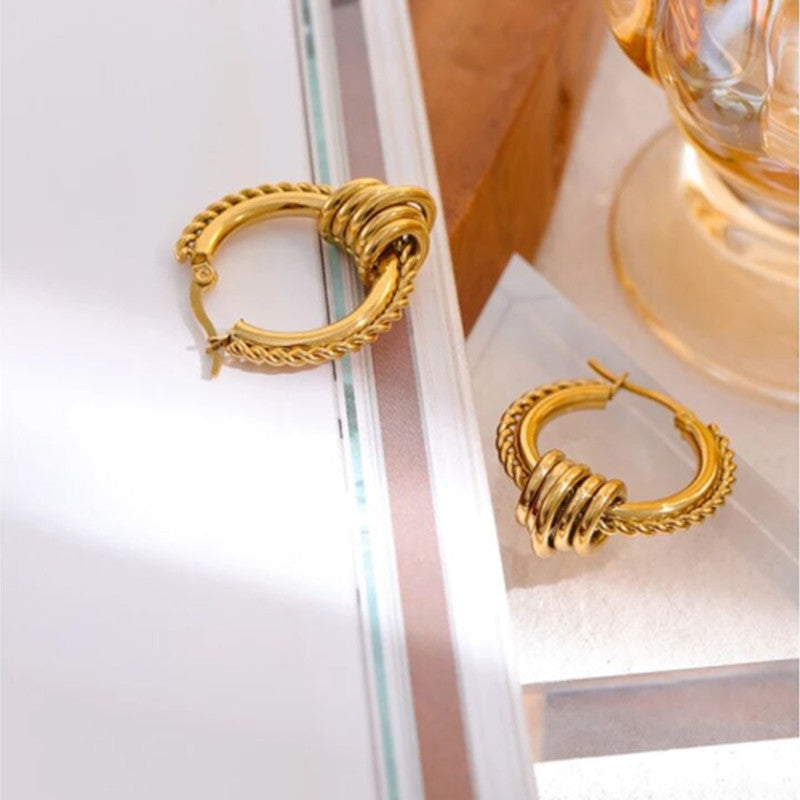 Twisted Rope Hoop Earrings For Women Stainless Steel Gold Plated Elegant Small Circle Fashion Jewelry Minimalist Style