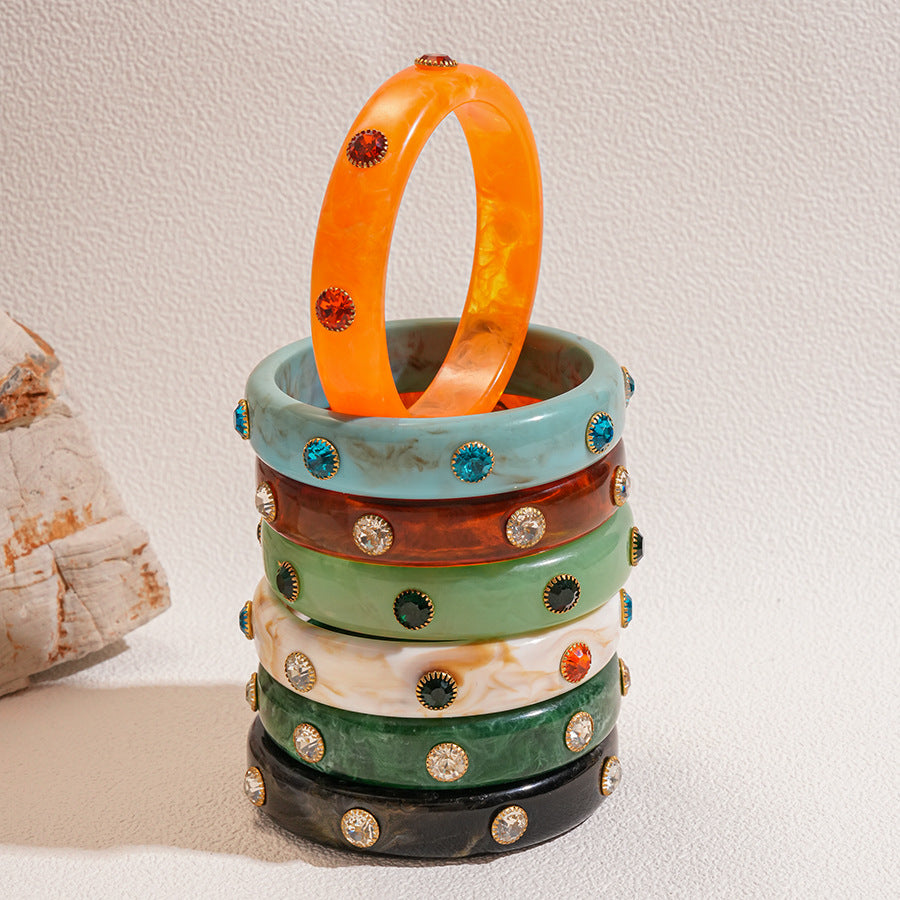 Marble Acrylic Bangle Bracelet Rhinestone