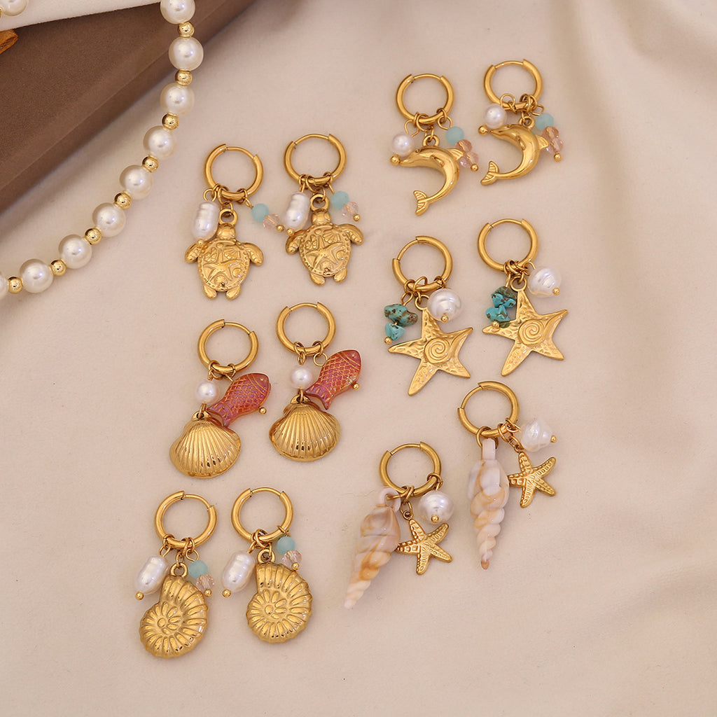 Ocean Starfish Sea Turtle Drop Earrings