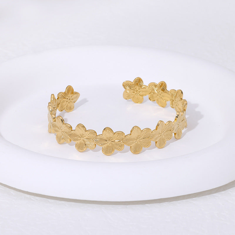 Stainless Steel Flower Open Bangle
