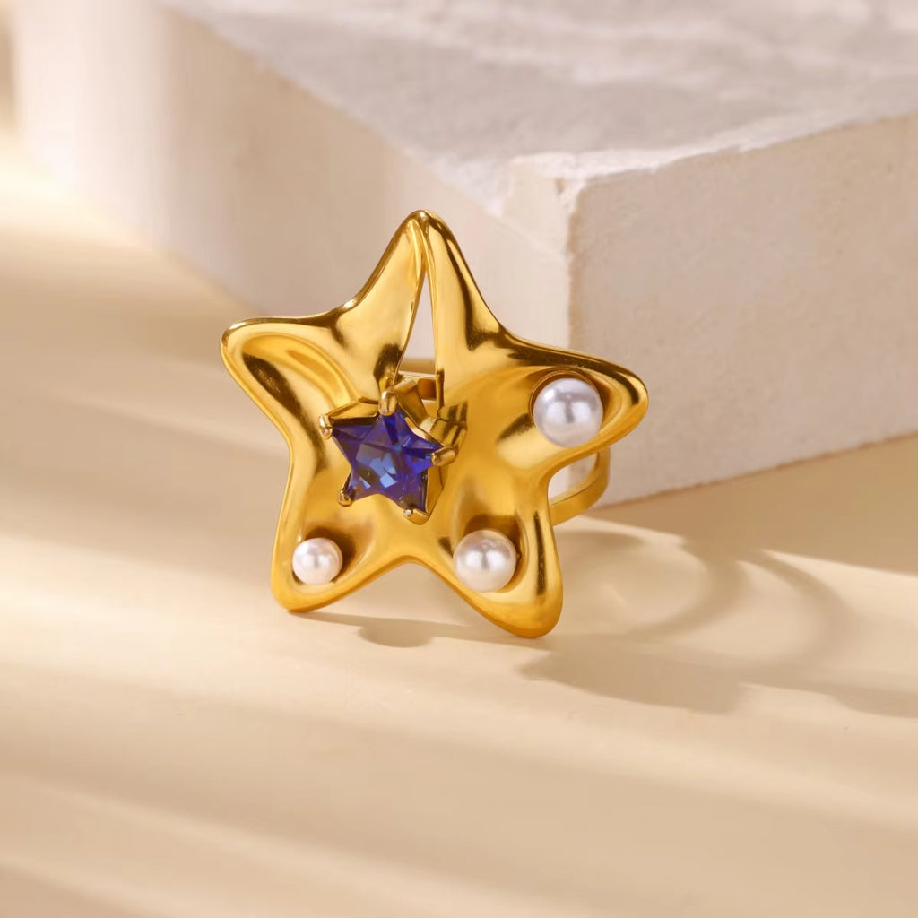 Copper Zirconia Pearl Adjustable Ring