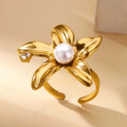 Copper Zirconia Pearl Adjustable Ring