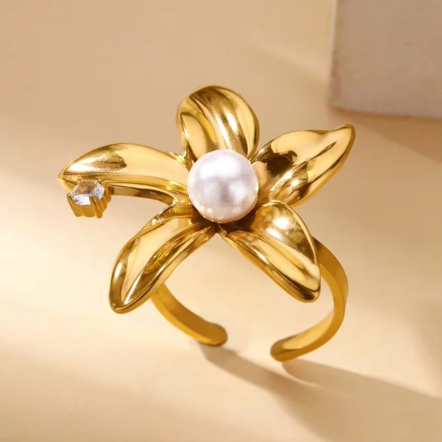 Copper Zirconia Pearl Adjustable Ring