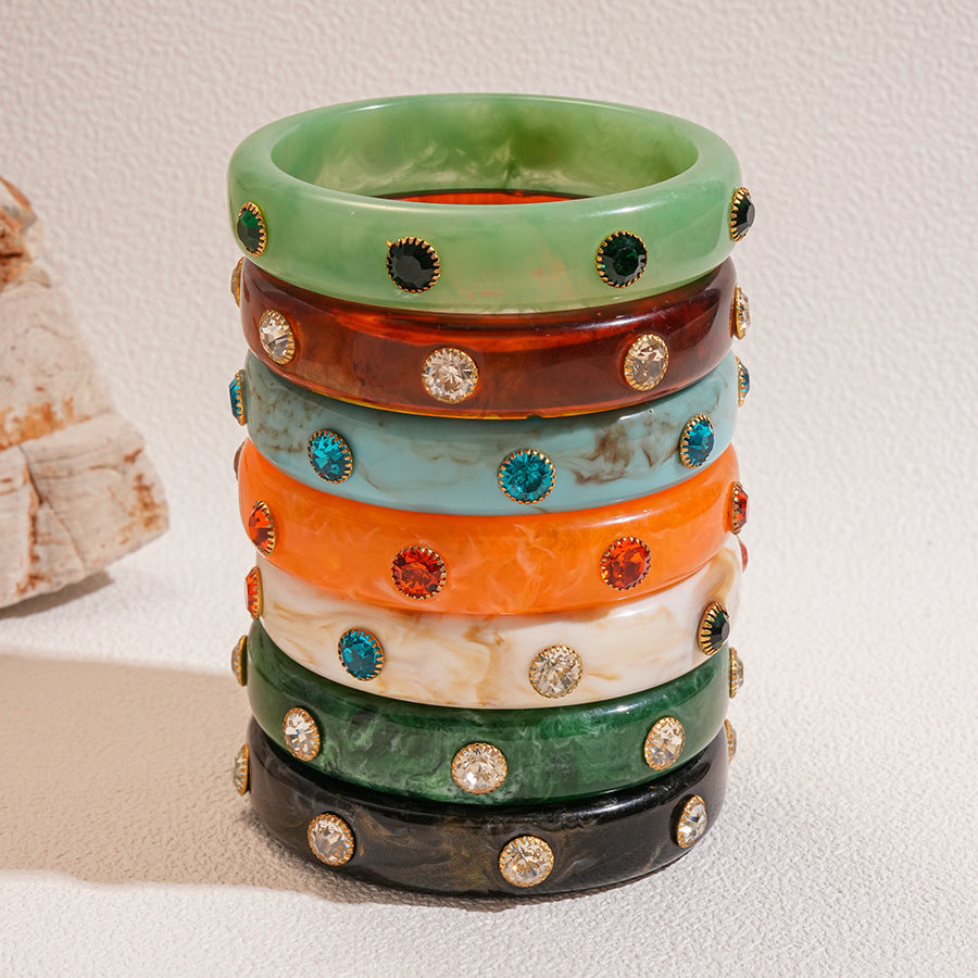 Marble Acrylic Bangle Bracelet Rhinestone